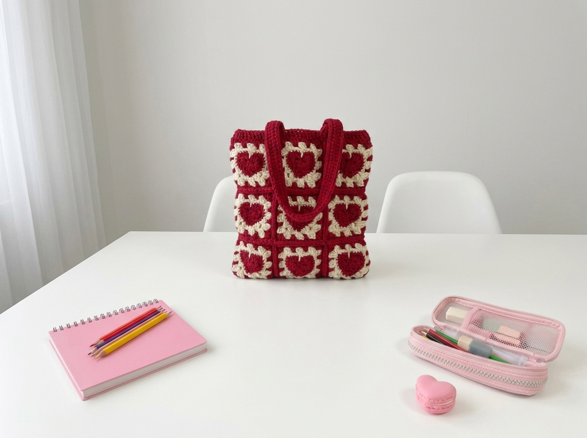 Cover image for  Heart Granny Square Tote Bag – A Romantic & Retro Crochet Project