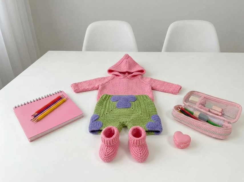 Cover image for Pastel Baby Set – Ribbed Hoodie, Bloomers & Booties