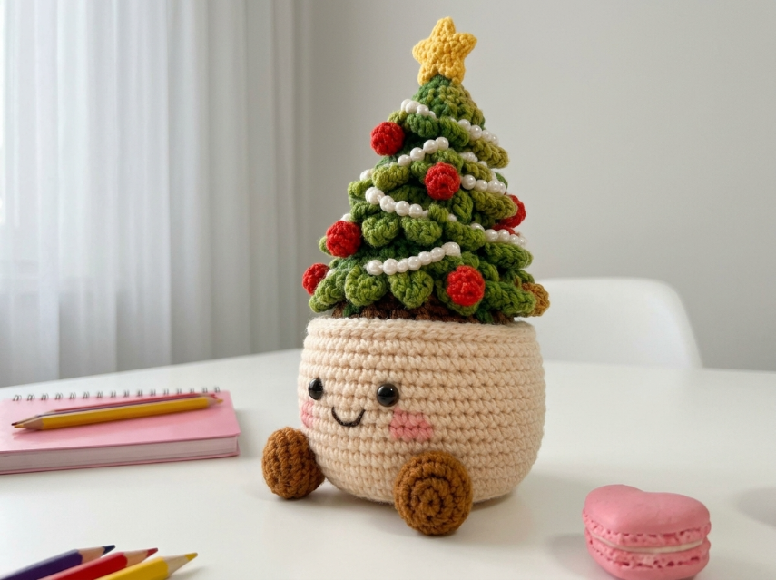 Cover image for Kawaii Christmas Tree Car – A Festive Amigurumi Pattern