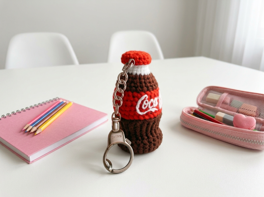 Cover image for Coca-Cola Bottle Keychain – A Retro Crochet Accessory