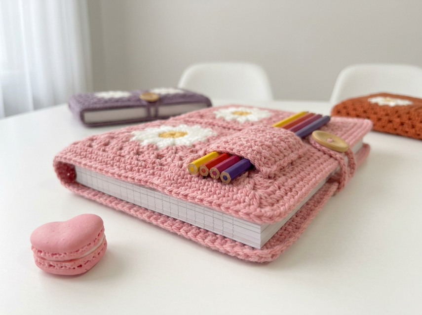Cover image for Daisy Notebook Cover & Pencil Holder – A Sweet & Functional Crochet Project