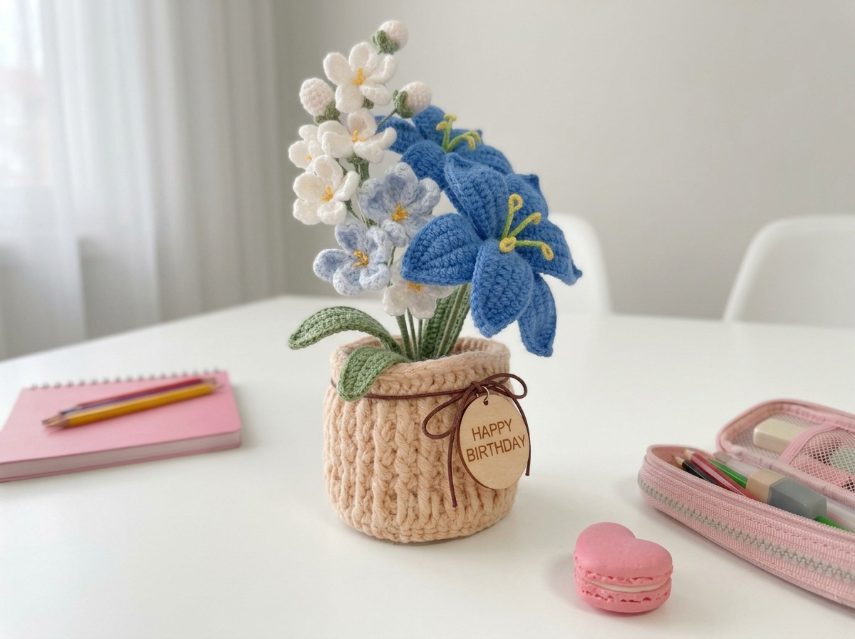 Cover image for "Happy Birthday" Floral Pot – A Crocheted Bouquet Pattern