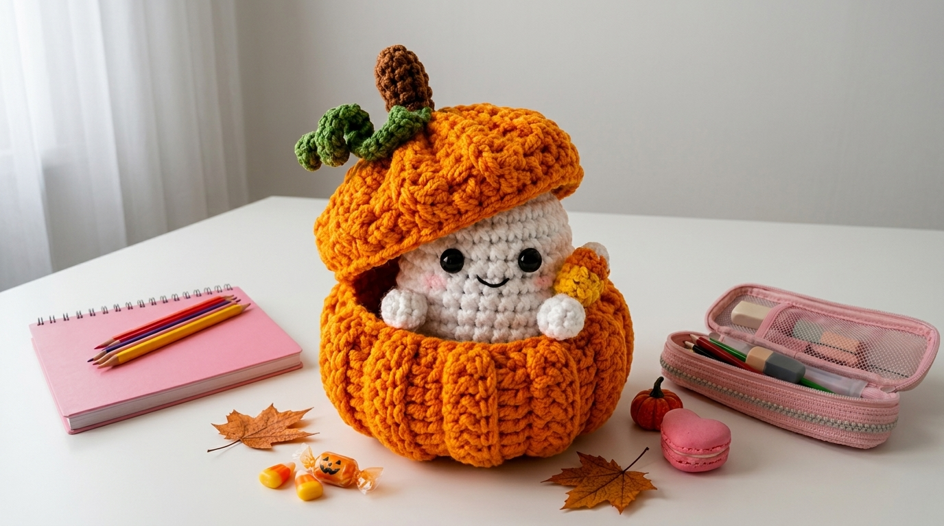 Cover image for Kawaii Ghost in a Pumpkin House Pattern